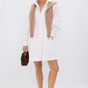Tuckernuck White Long Sleeve Dress with Tan Accent